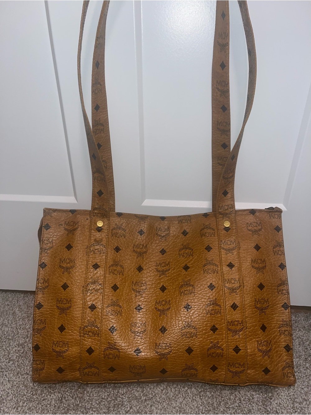MCM Leather Iconic Cognac & Black Visetos Motif Shoulder Crossbody Bag - Picture 14 of 14